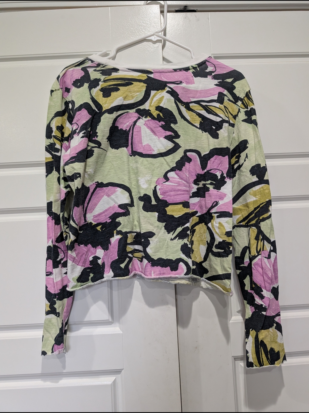 Maeve Anthropologie Abstract Floral Crop Long Sleeve Top Size M - Picture 2 of 6